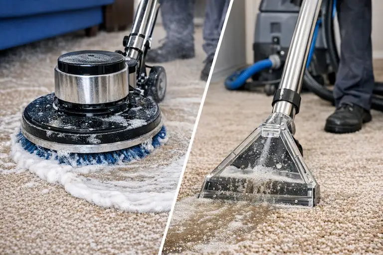 Deep carpet cleaning with machine scrubbing and extraction
