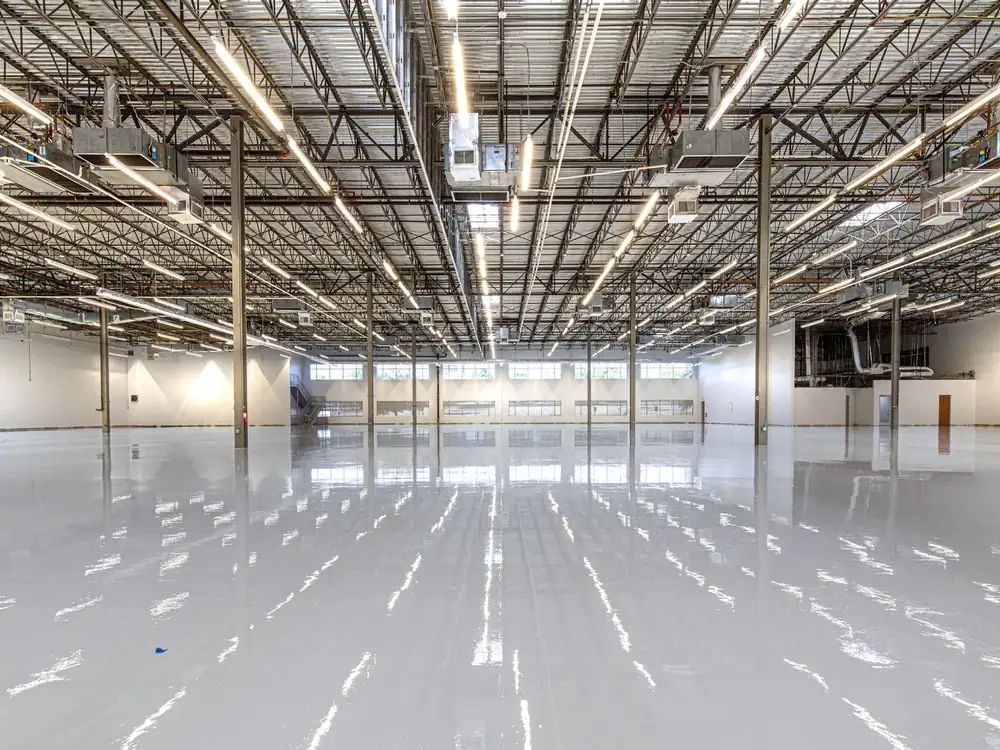 Glossy epoxy floor in a warehouse