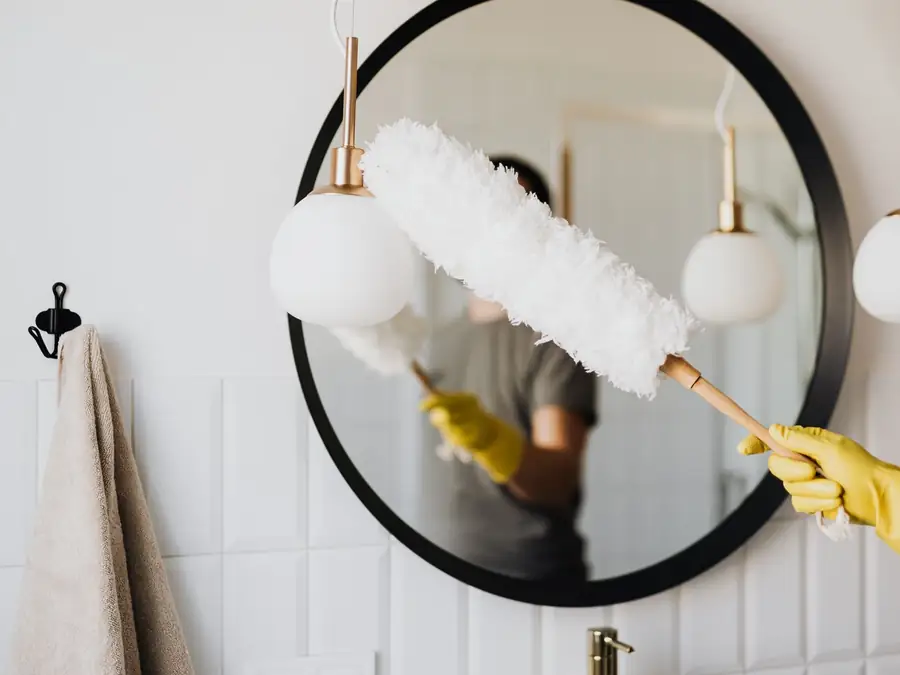 Cleaner dusting pendant light fixtures and a mirror with an extendable duster