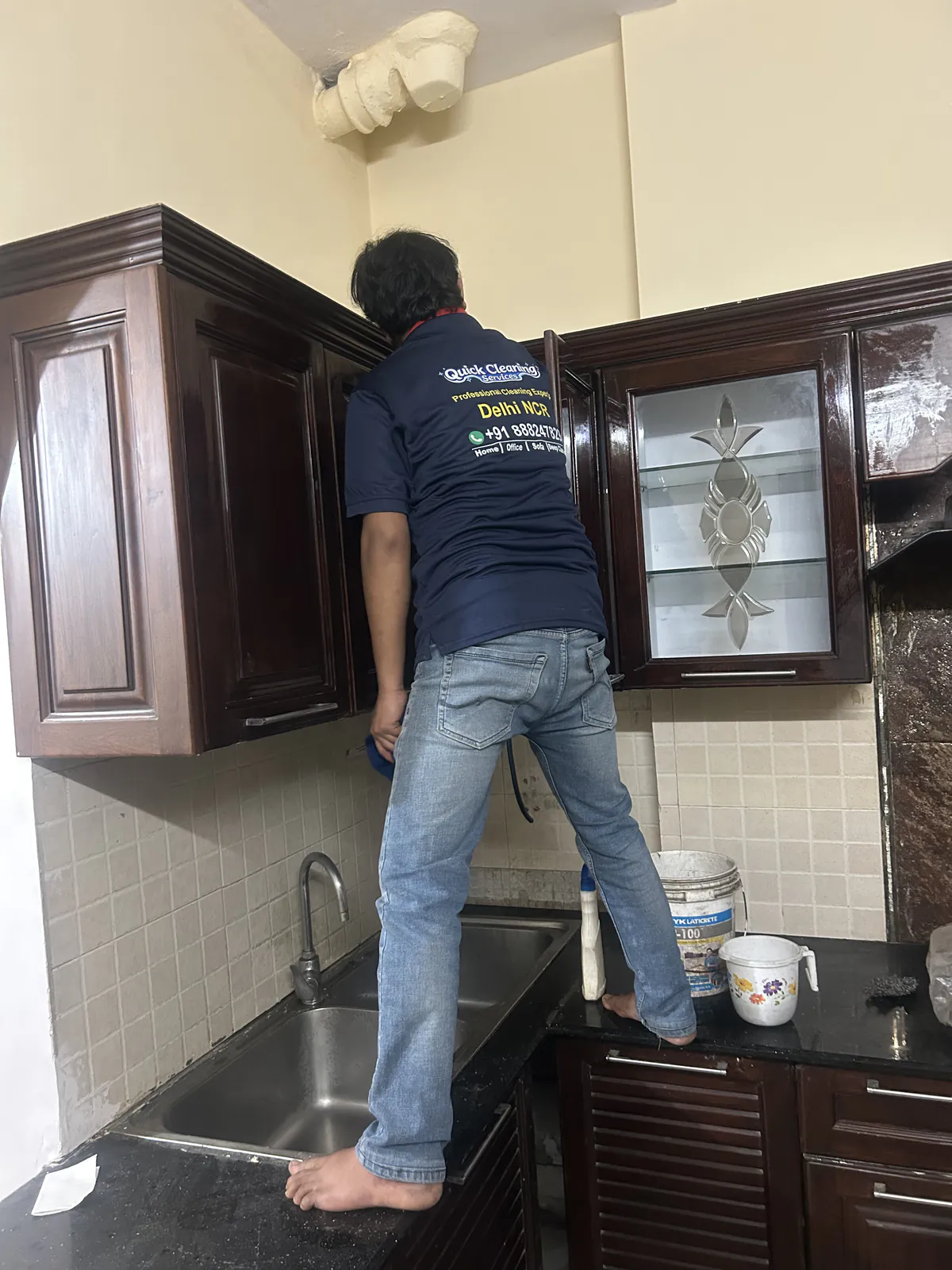 Kitchen cabinet deep cleaning inside and outside in Delhi home