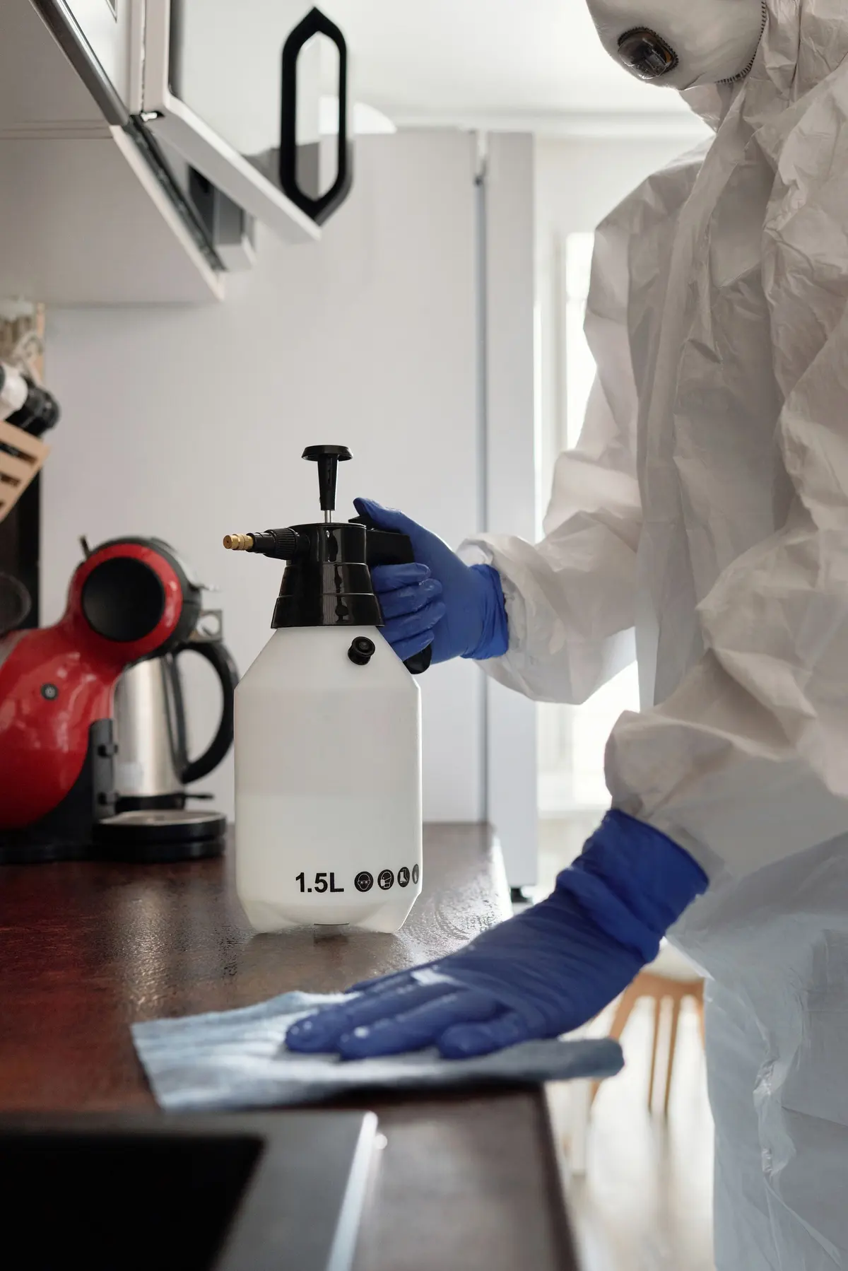 Kitchen countertops and fixtures sanitized during a home sanitization service in Delhi NCR