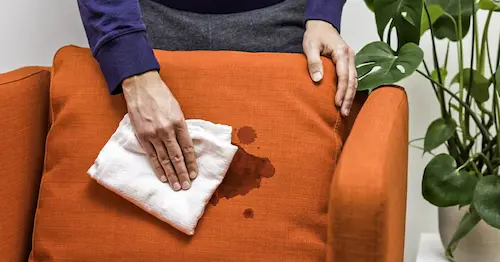 Oil and grease stain on couch upholstery — professional stain removal Delhi