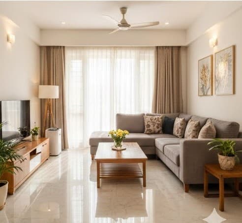 Shiny clean kitchen and living room